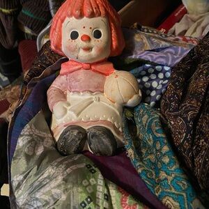 Vintage 70s 1970s Raggedy Ann doll Adorable Ceramic Doll bank Red Hair retro